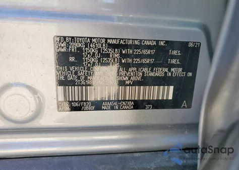 2021 Toyota Rav4 Le из США, поврежденный, VIN 2T3G1RFV5MW212977